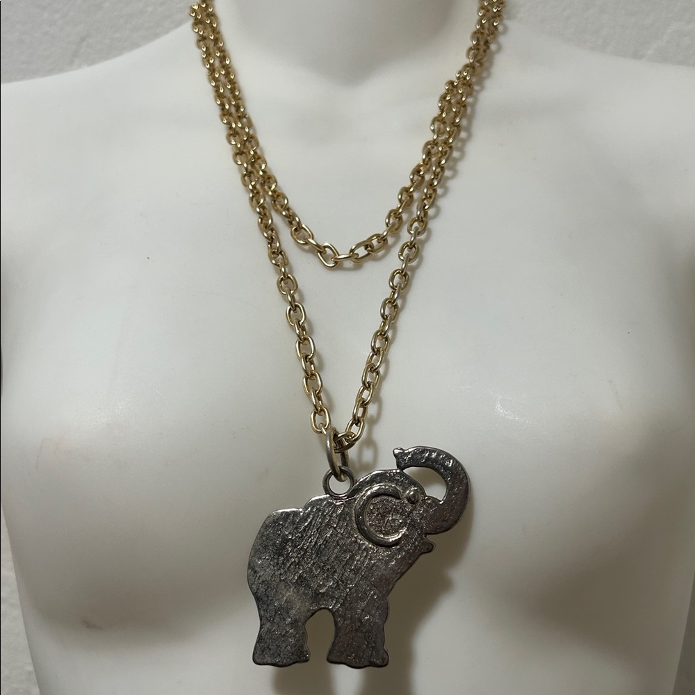 Gold and Silver Elephant Pendant Necklace